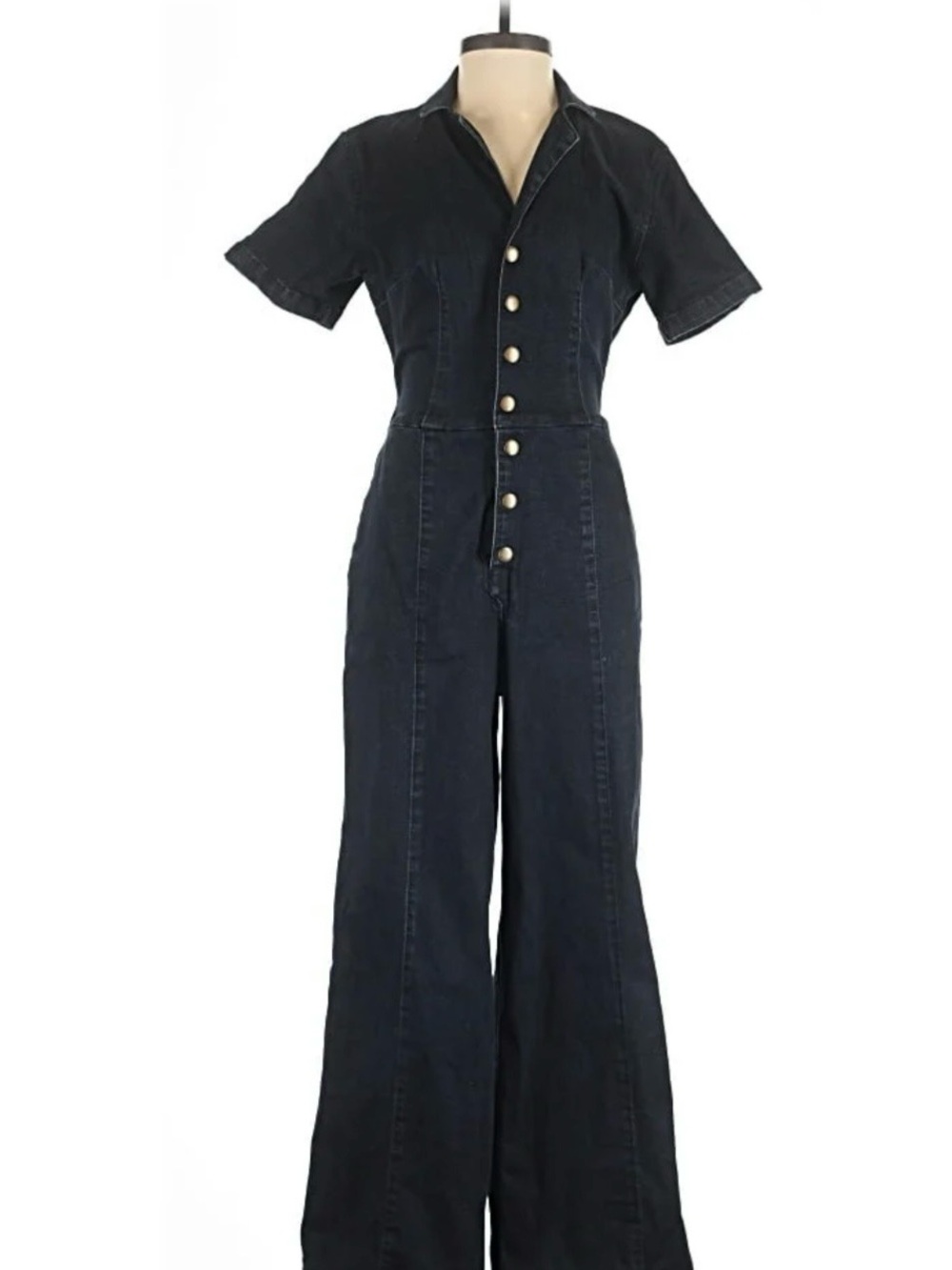 Black Short-Sleeve Denim Jumpsuit